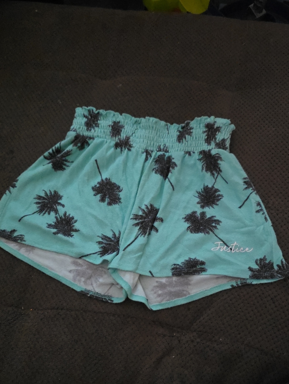 Justice Girls Teal Palm-Print High-Waist Shorts